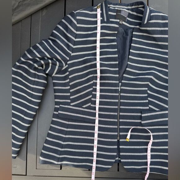 The Limited Womens Blazer Coat Jacket Stretch Navy Stripes 1/2 Zip Size Medium - Picture 7 of 8